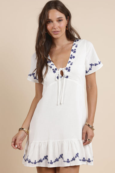 Sadie & Sage - Timeless Embroidered Mini Dress - White - Front