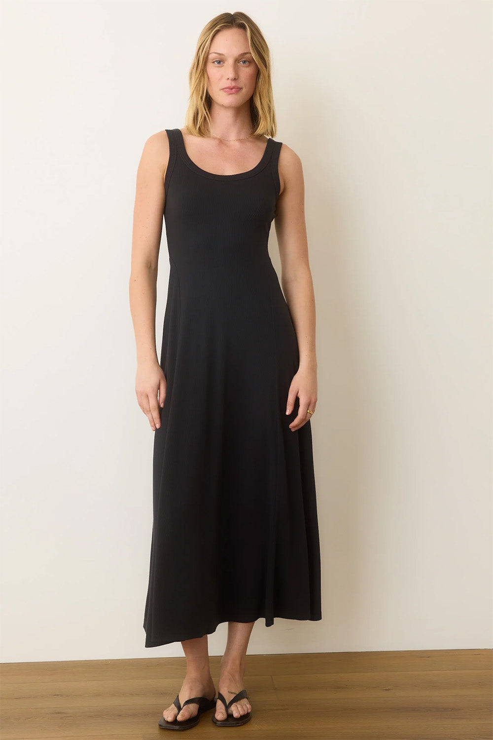 Marine Layer - Lexi Rib Sun-In Scoop Neck Dress - Black - Front
