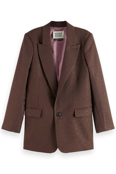 Scotch & Soda - Sequined Jacquard Blazer - Coffee - Front