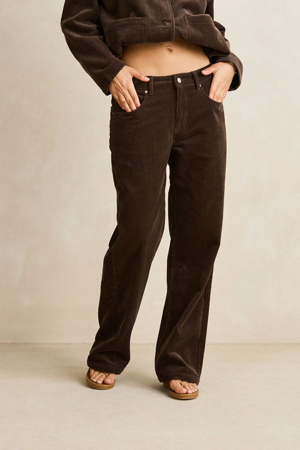 rhythm luca cord pant chocolate detail