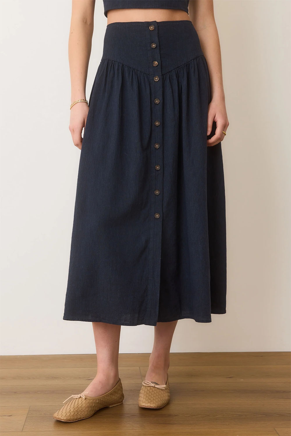 Marine Layer - Jade Button Through Skirt - India Ink - Front
