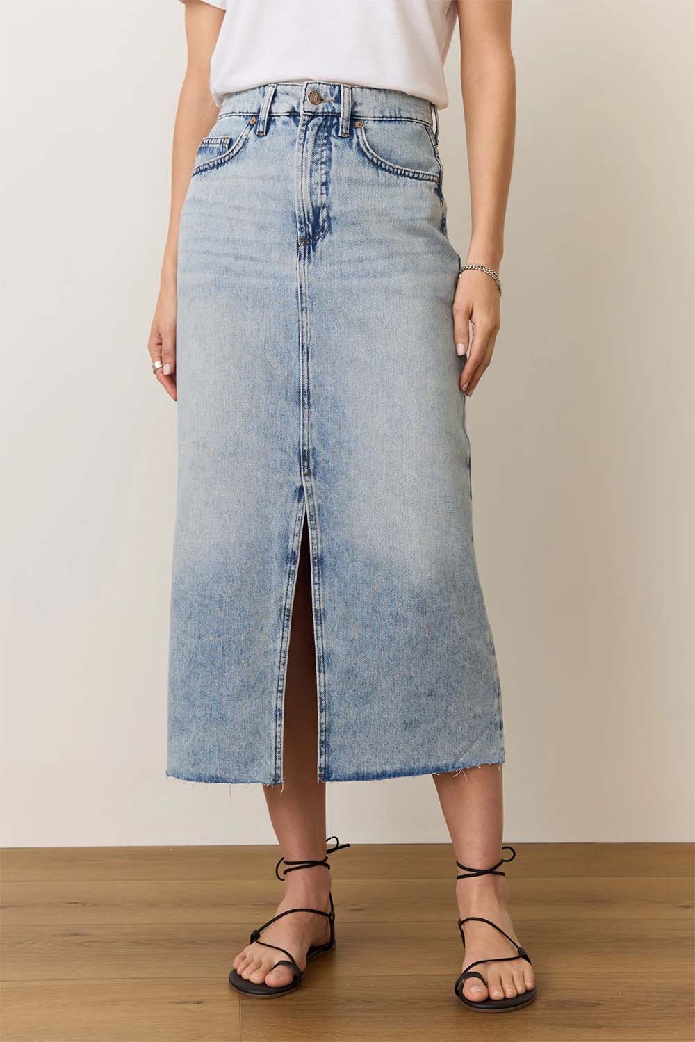 Marine Layer - Fawn Midi Skirt - Medium Wash - Front