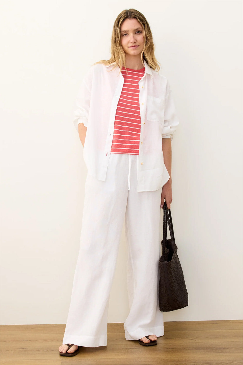 Marine Layer - Stripe Hemp Cotton Tank - Hibiscus/White Stripe