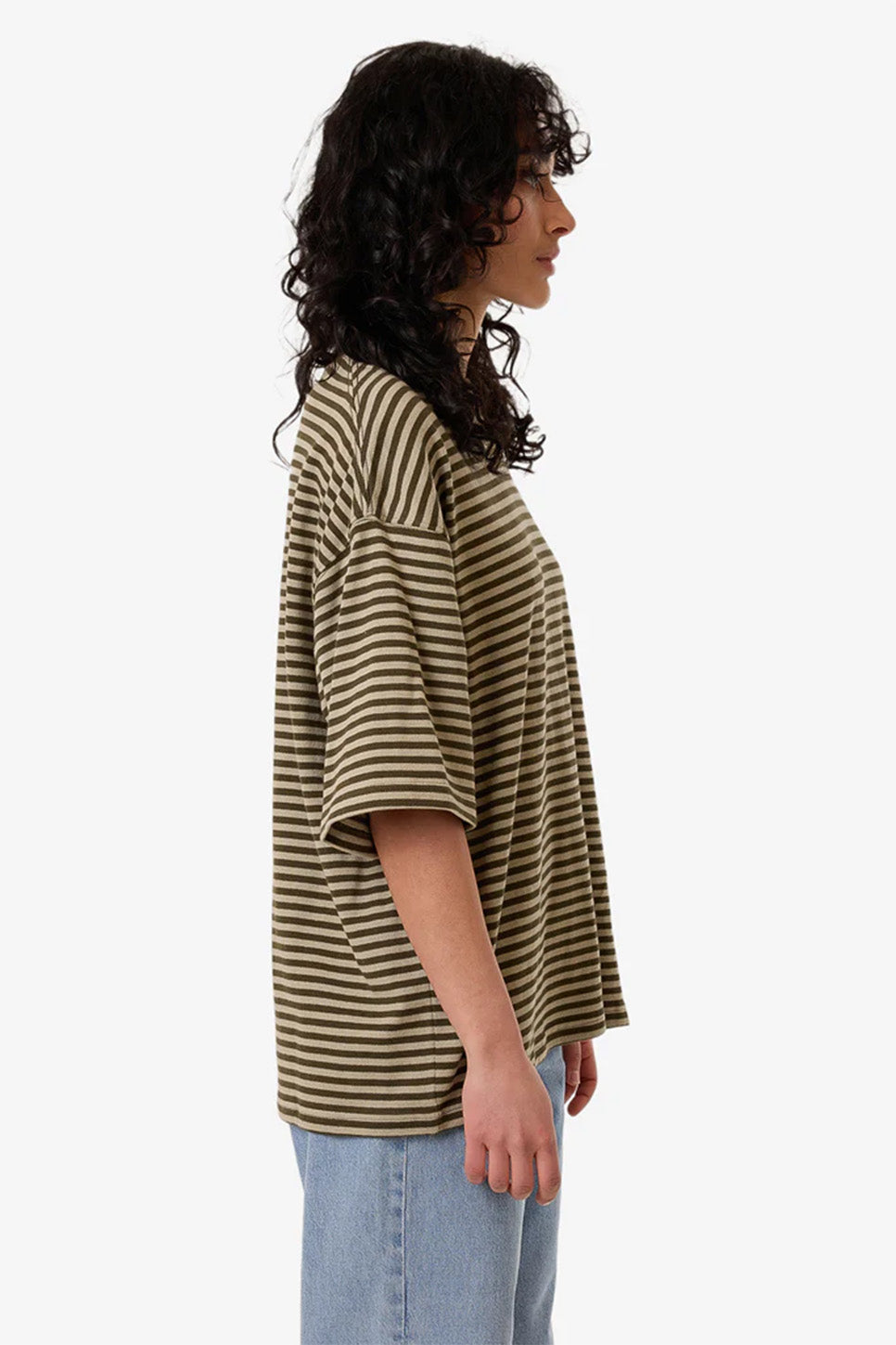 Thrills - Quinn Stripe Oversized Tee - Dark Olive - Side