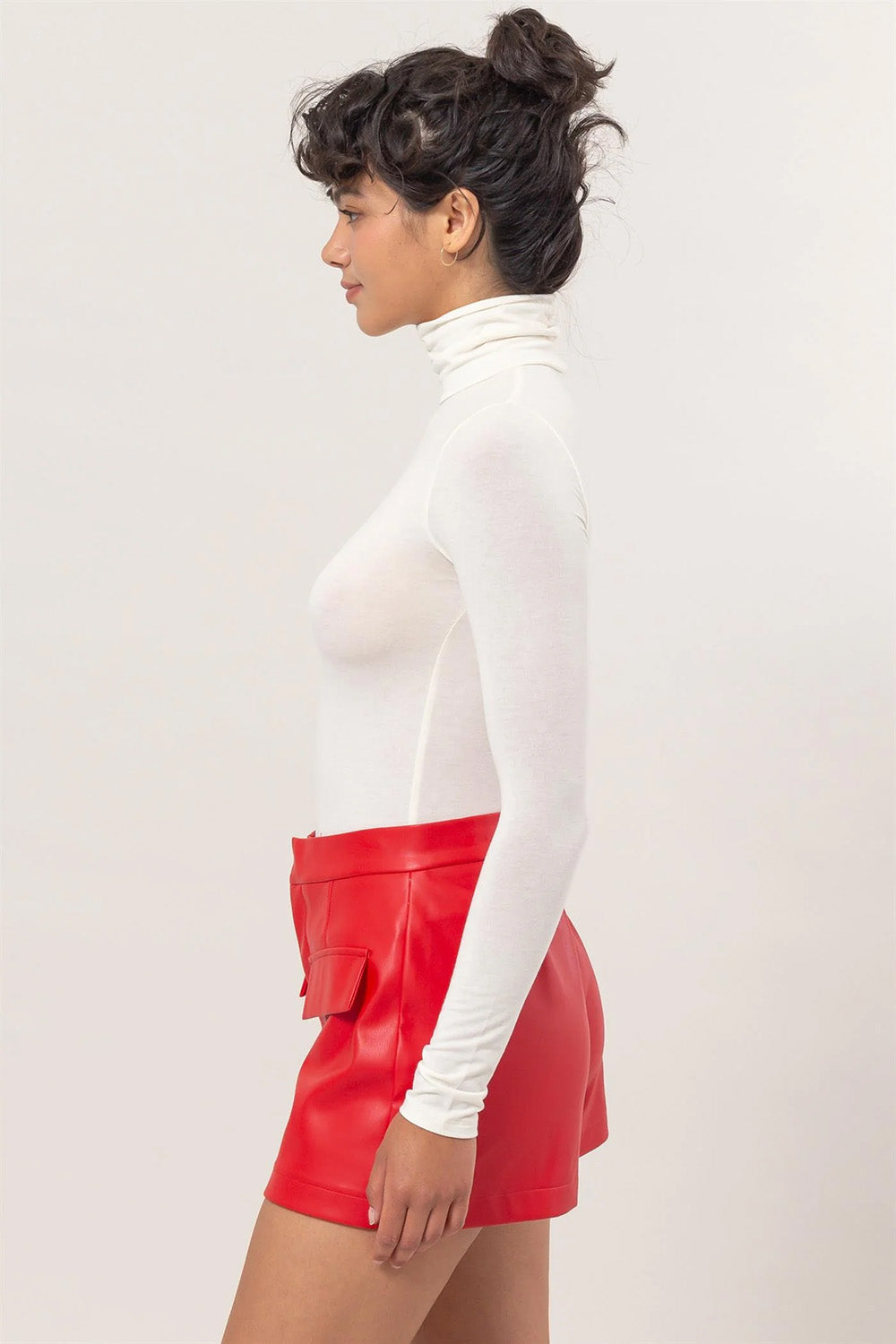 Double Zero - Basic LS Turtleneck Top - Cream - Side