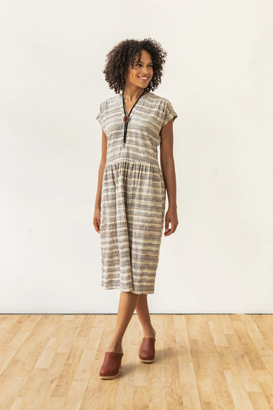 Bridge & Burn - Ira Dress - Mushroom Ikat Stripe - Front