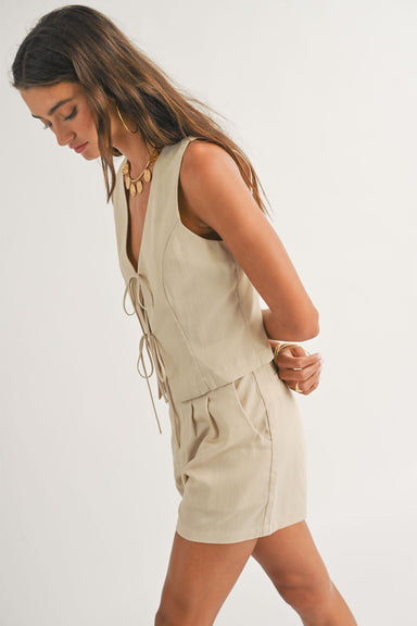 Sage the Label - Dusty Air Tie Front Tank - Tan - Side