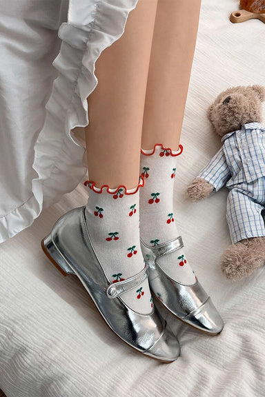Accity - Cherry Cotton Socks - White - Model
