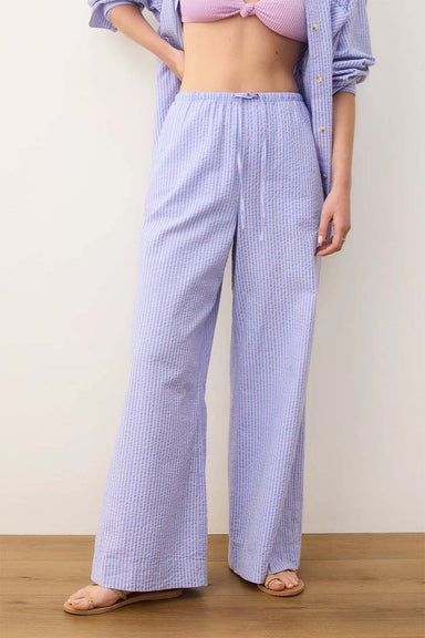 Marine Layer - Seersucker Drawstring Pant - Blue/Lavender Stripe - Front