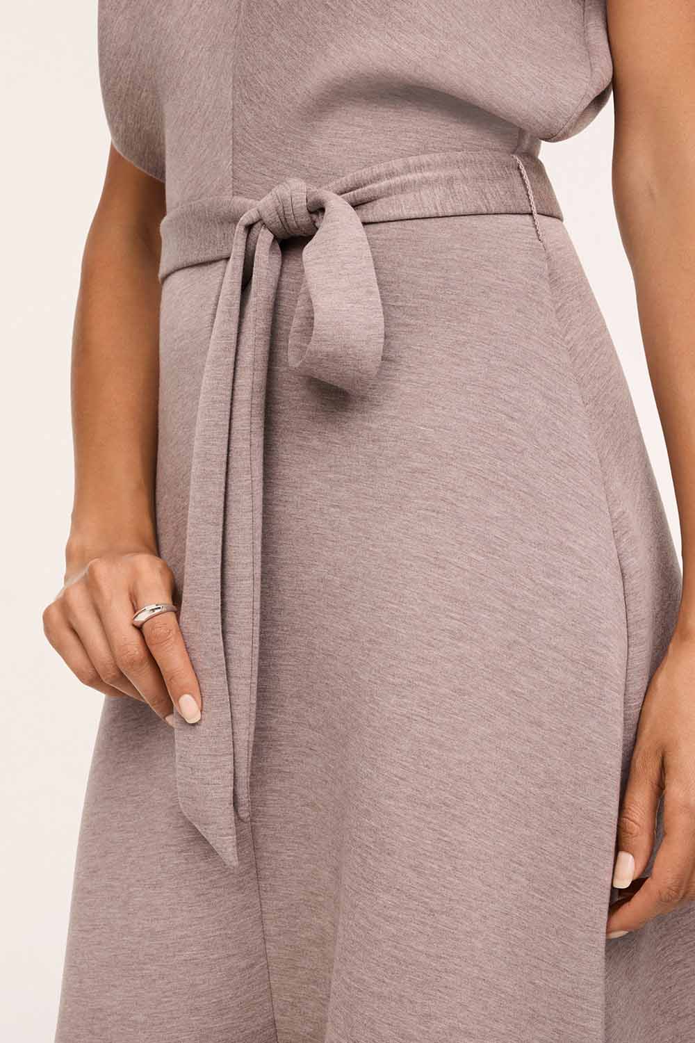 Spanx Draped Tie-Waist Maxi Dress in Taupe Heather — Detail view