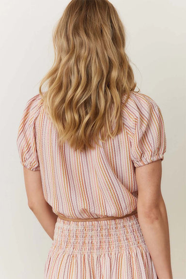 Marine Layer - Marella Seersucker Crop Blouse - Sunset Stripe - Back