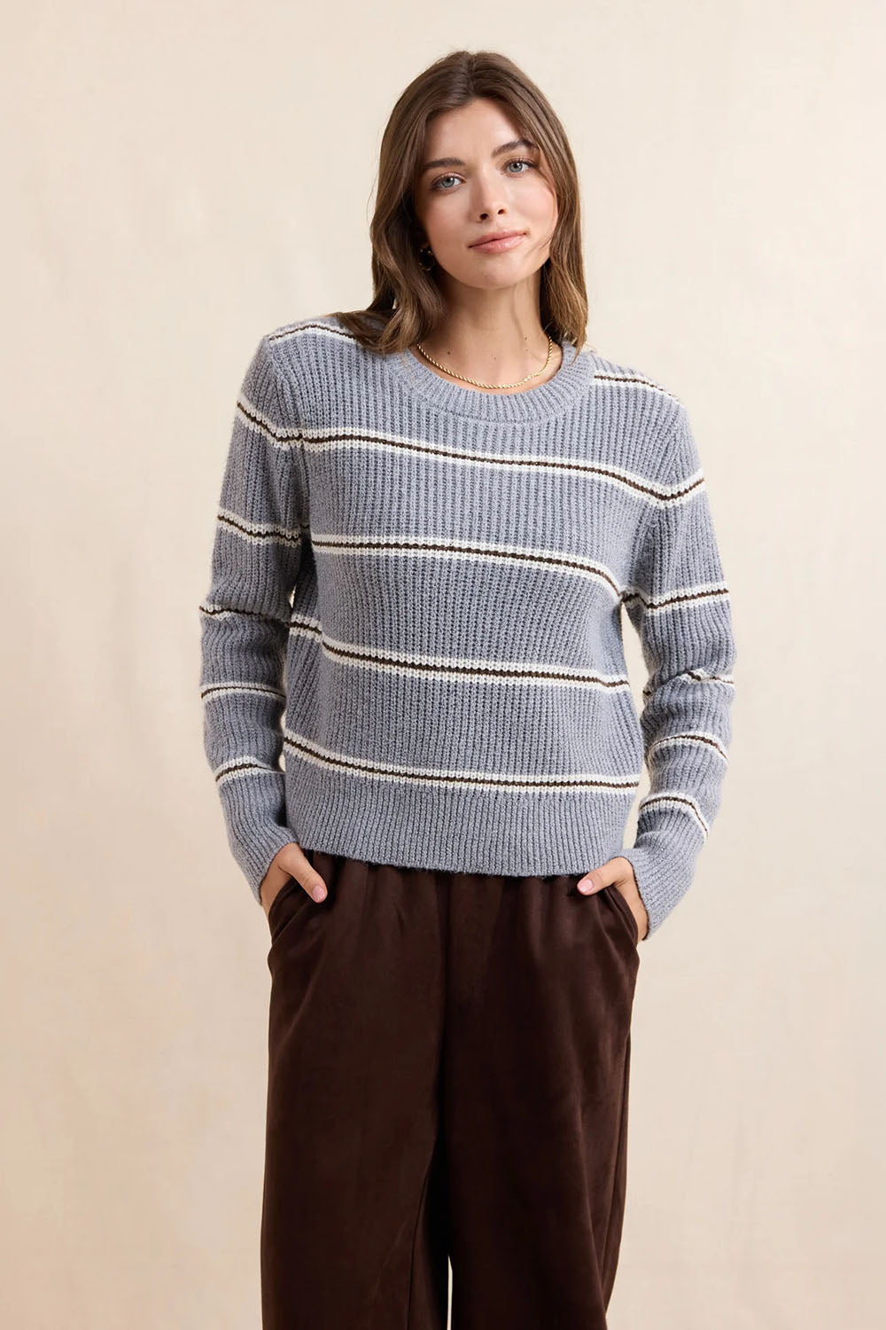 Sadie & Sage - Warm Chai Stripe Sweater - Grey Multi - Front