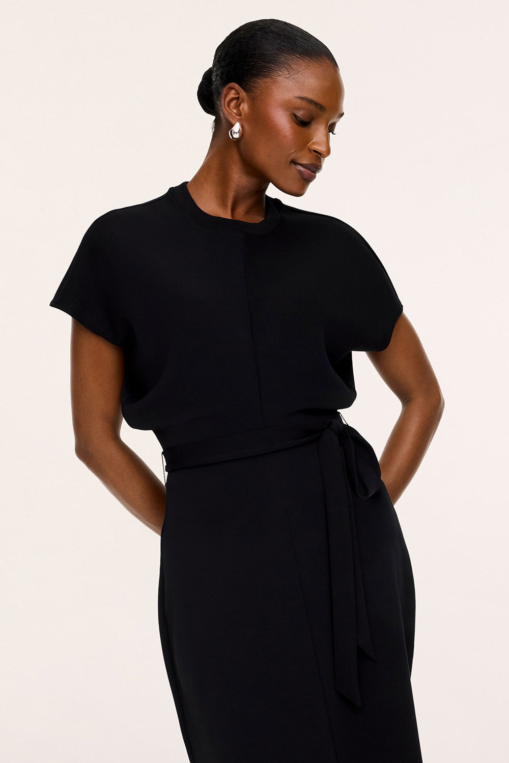 Spanx Draped Tie-Waist Maxi Dress in Very Black — Quarter view
