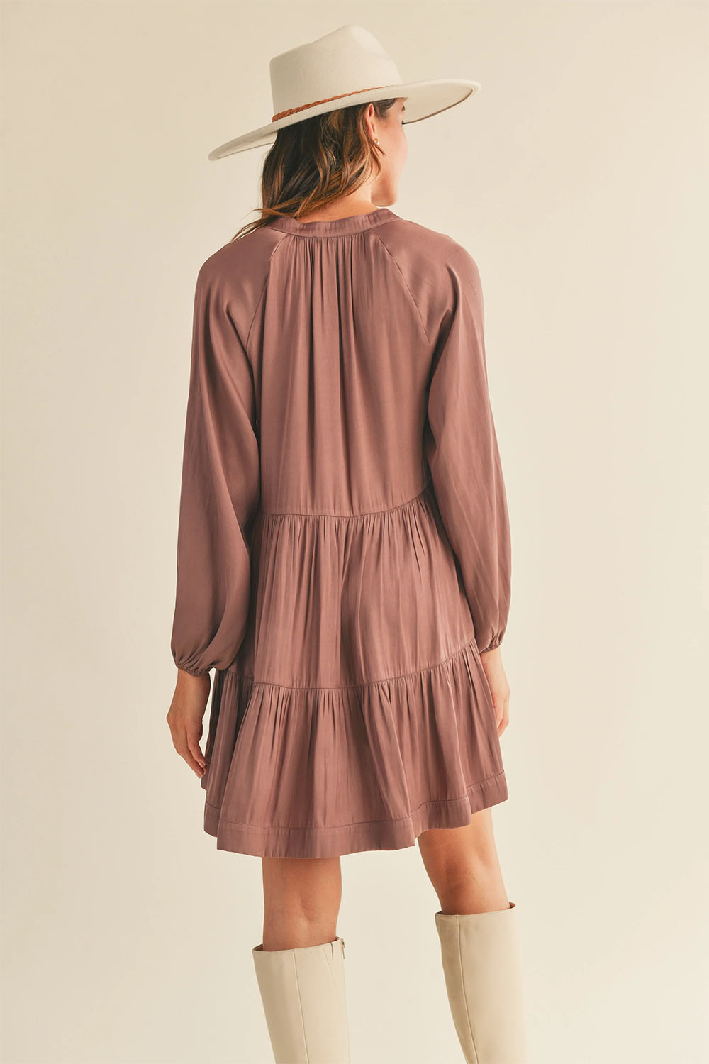 Reset by Jane - Heather Satin Dress - Mauve - Back