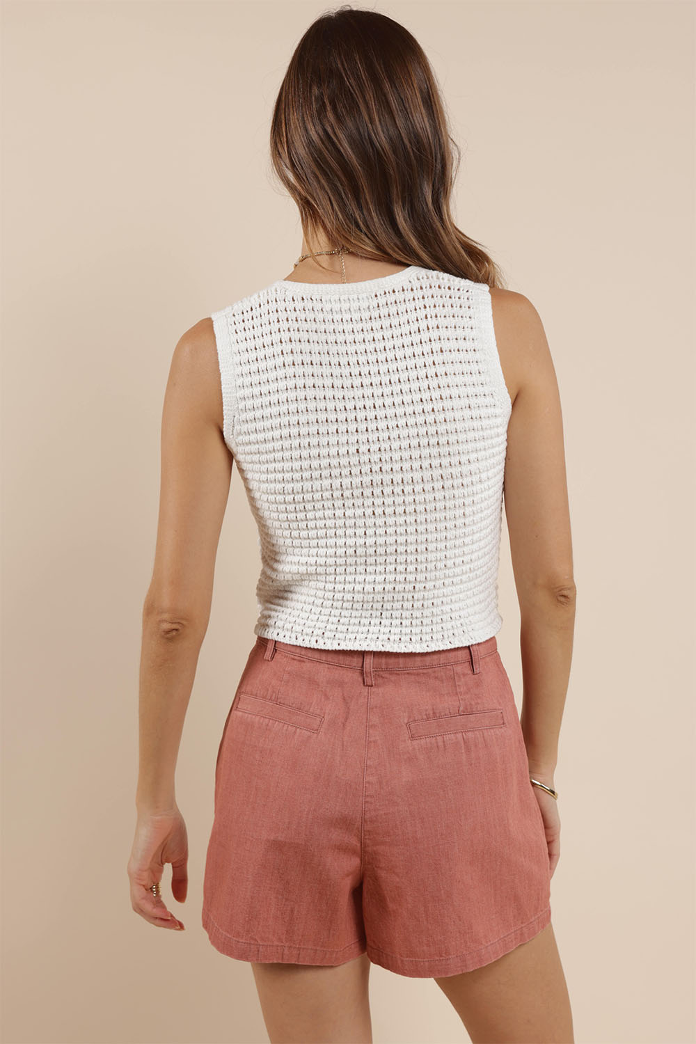 Sage the Label - Nova Button Front Sweater Vest - Ivory - Back