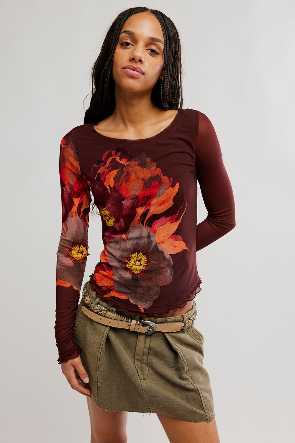 Free People - Lilly Printed Long Sleeve - Cocoa Combo - Front