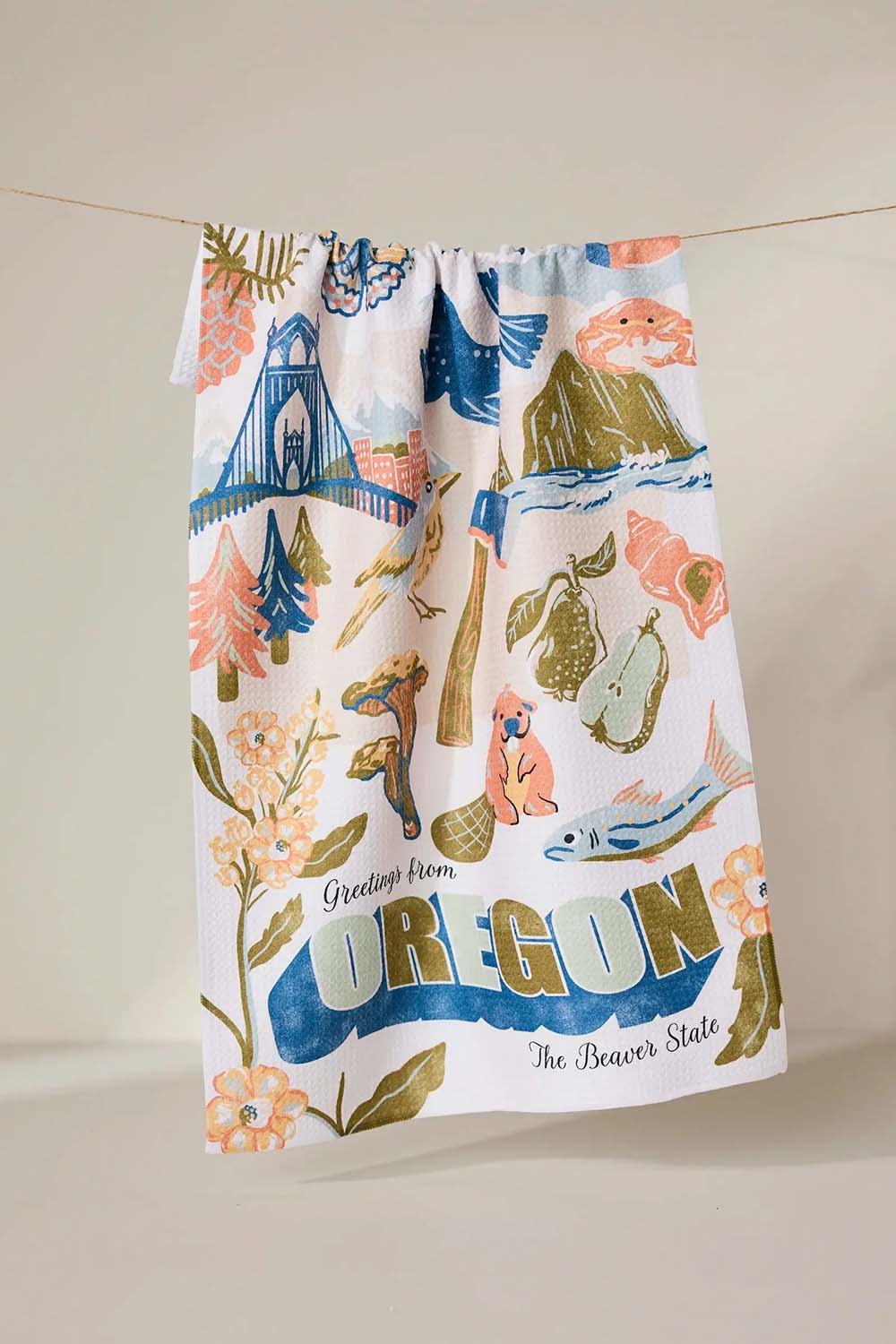 Greetings From Oregon Tea Towel