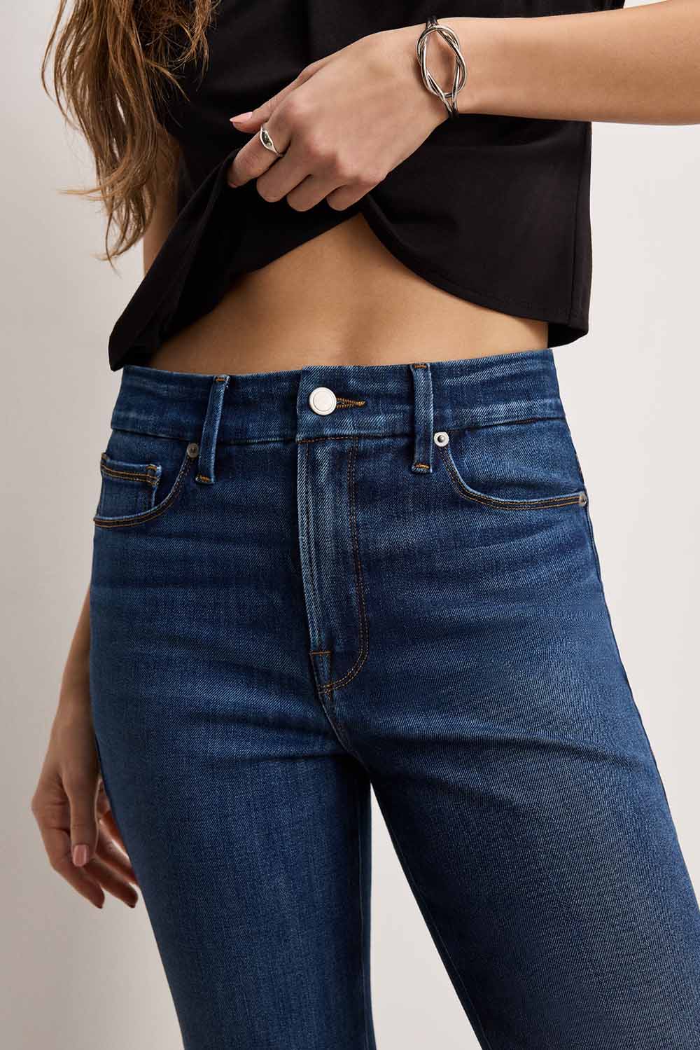 Good American - Good Legs Cropped Mini Boot - Indigo - Front Detail
