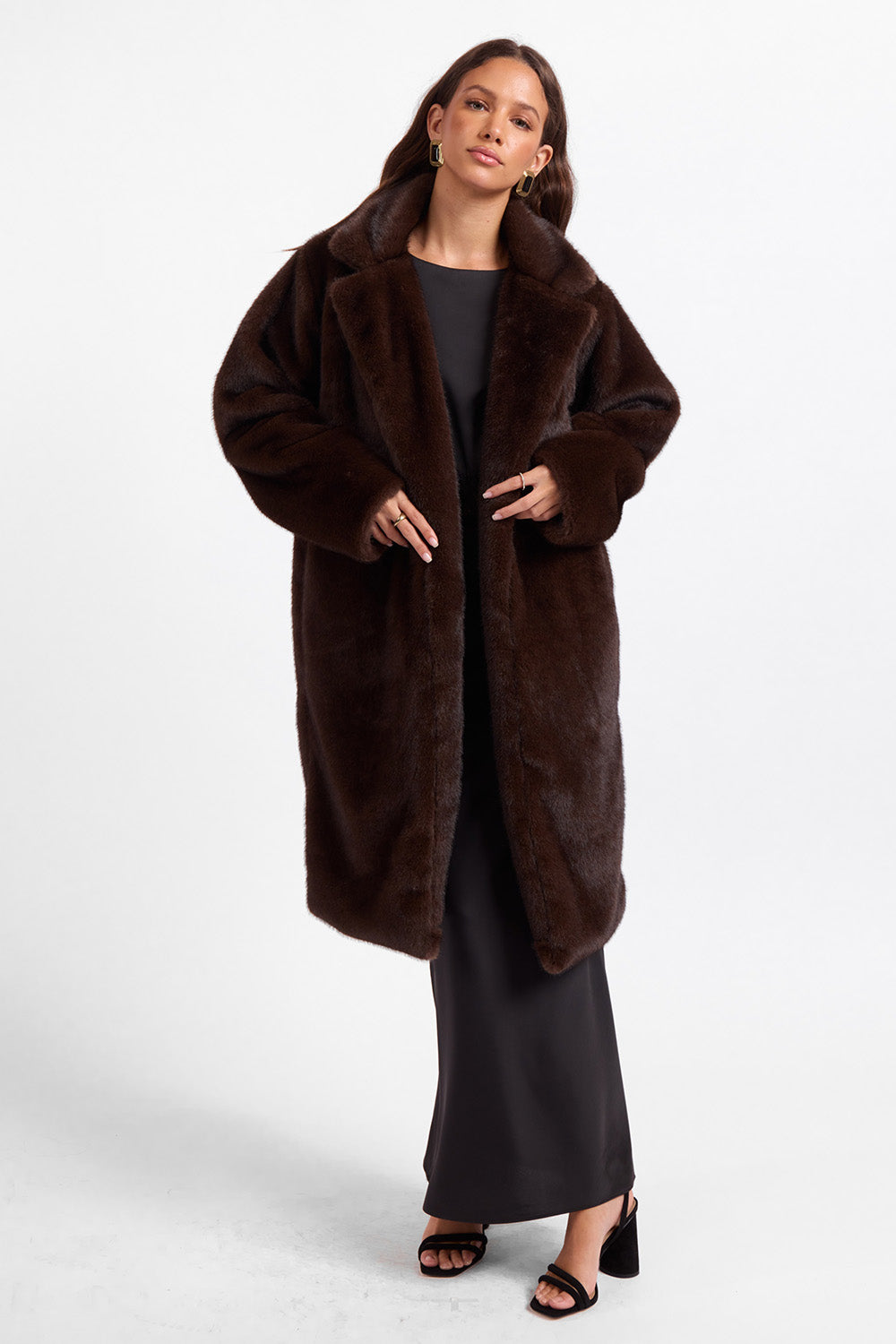 Sage the Label - Shyloh Fur Coat - Oak - Full Body