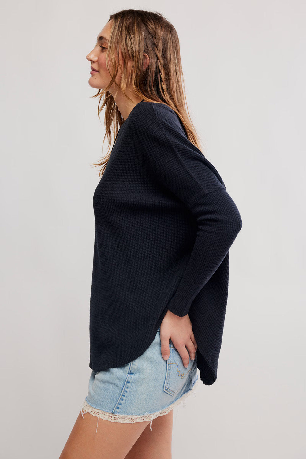 Free People - Latte Blues Thermal Solid - Black - Side