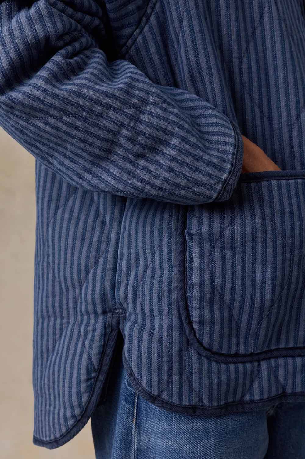 faherty topsail quilted jacket riverline stripe detail