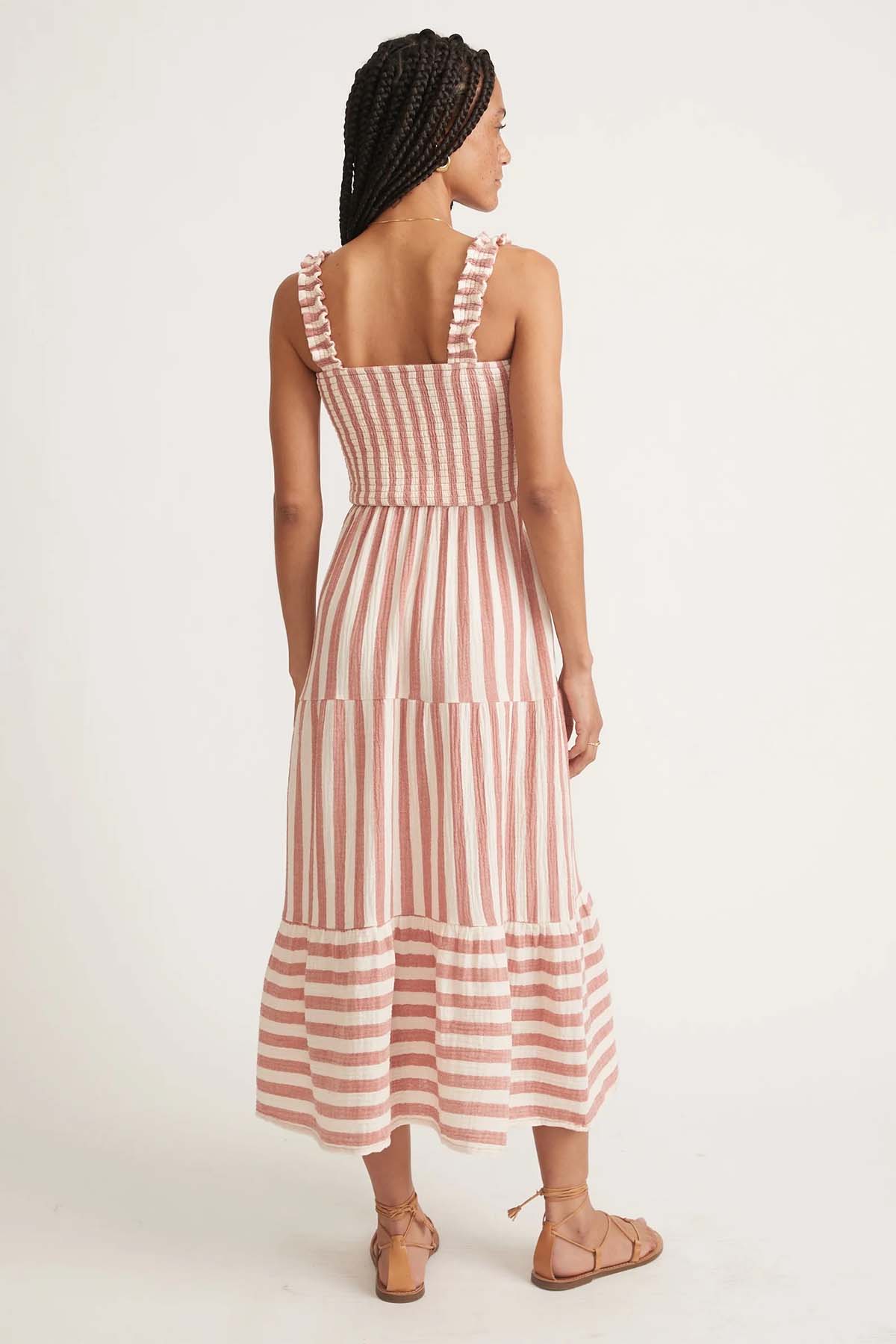Marine Layer - Selene Maxi Dress - Auburn/White Stripe - Back