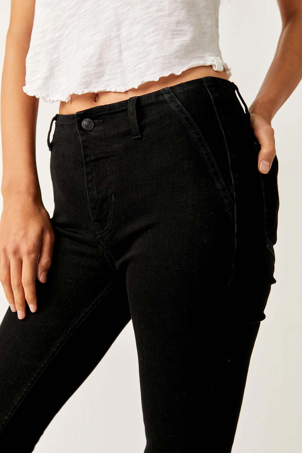 Free People - Level Up Slit Bootcut - Pitch Black - Detail