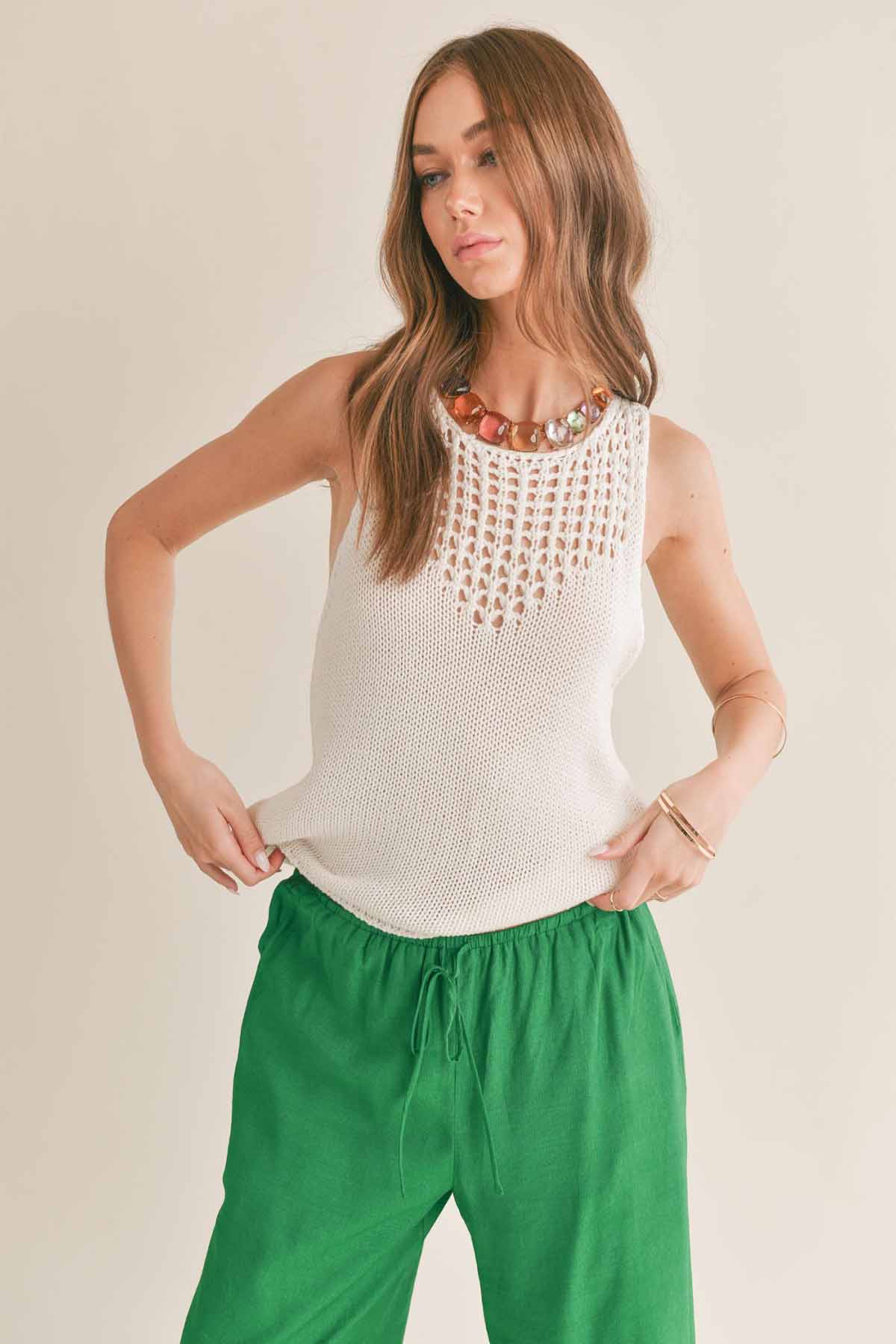 Sage the Label - The Breeze Sweater Tank - Off White - Front