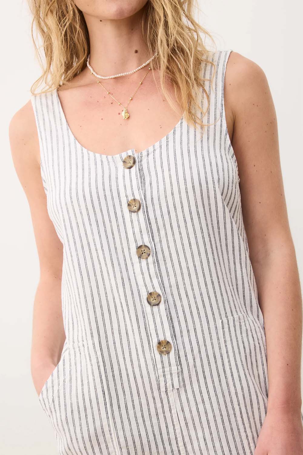 Marine Layer SYDNEY ROMPER Cream/Navy Stripe Detail