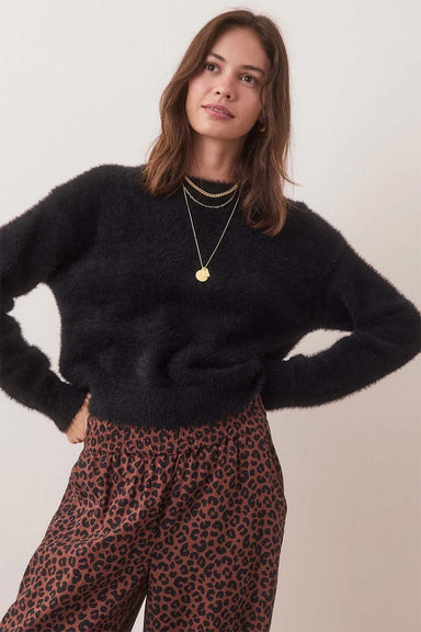 Marine Layer - Eyelash Cropped Crew - Black - Front