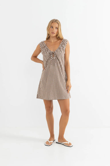 Rhythm - Birdie Gingham Mini Dress - Brown