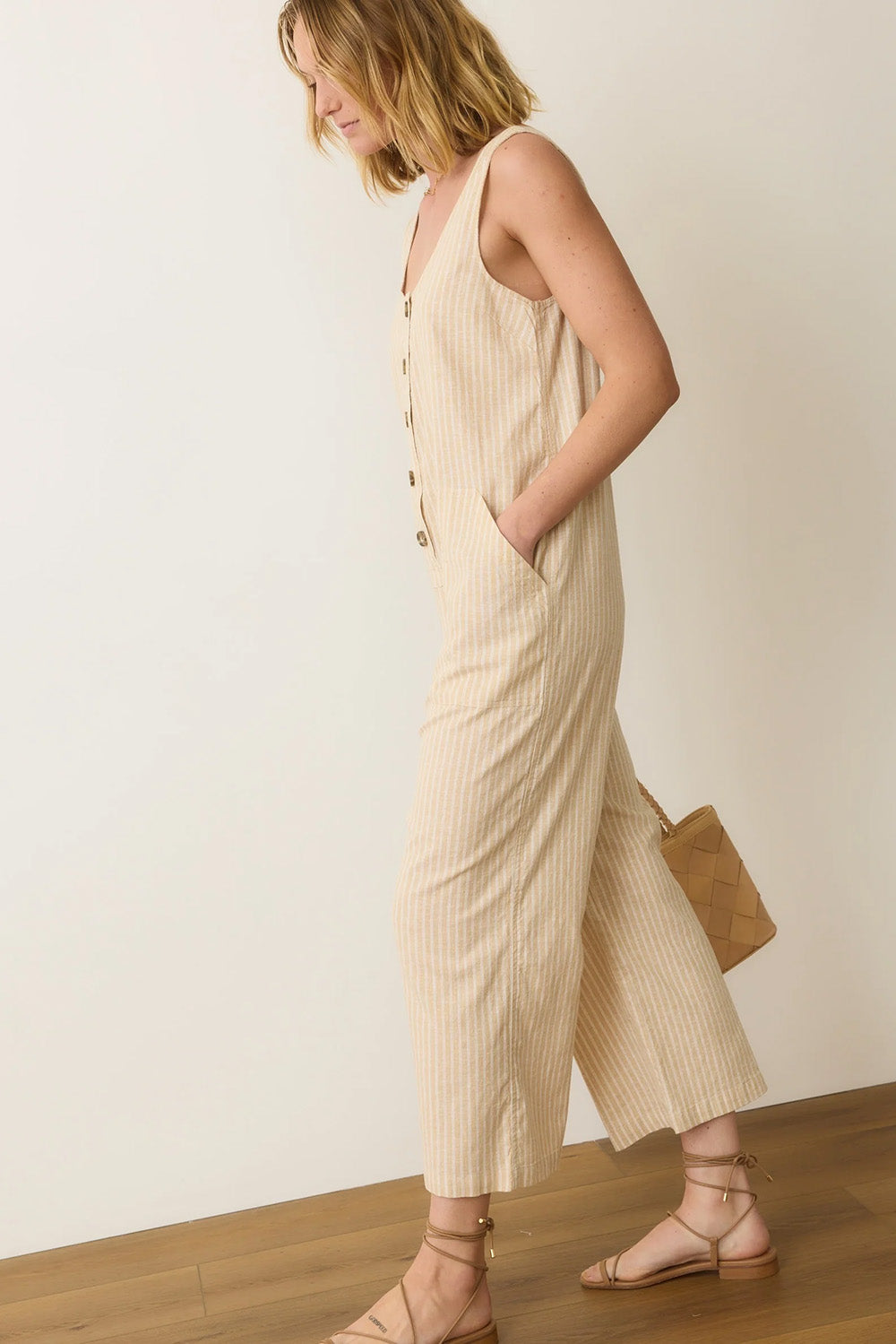 Marine Layer - Sydney Beach Jumpsuit - Natural Stripe - Side