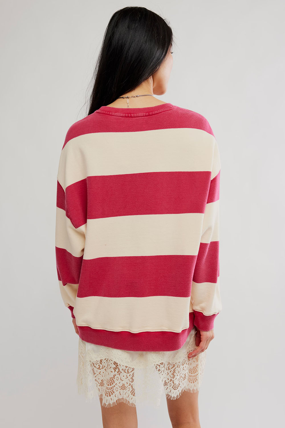 Free People - Classic Stripe Crew Wide - Strawberry Wine Combo - Back