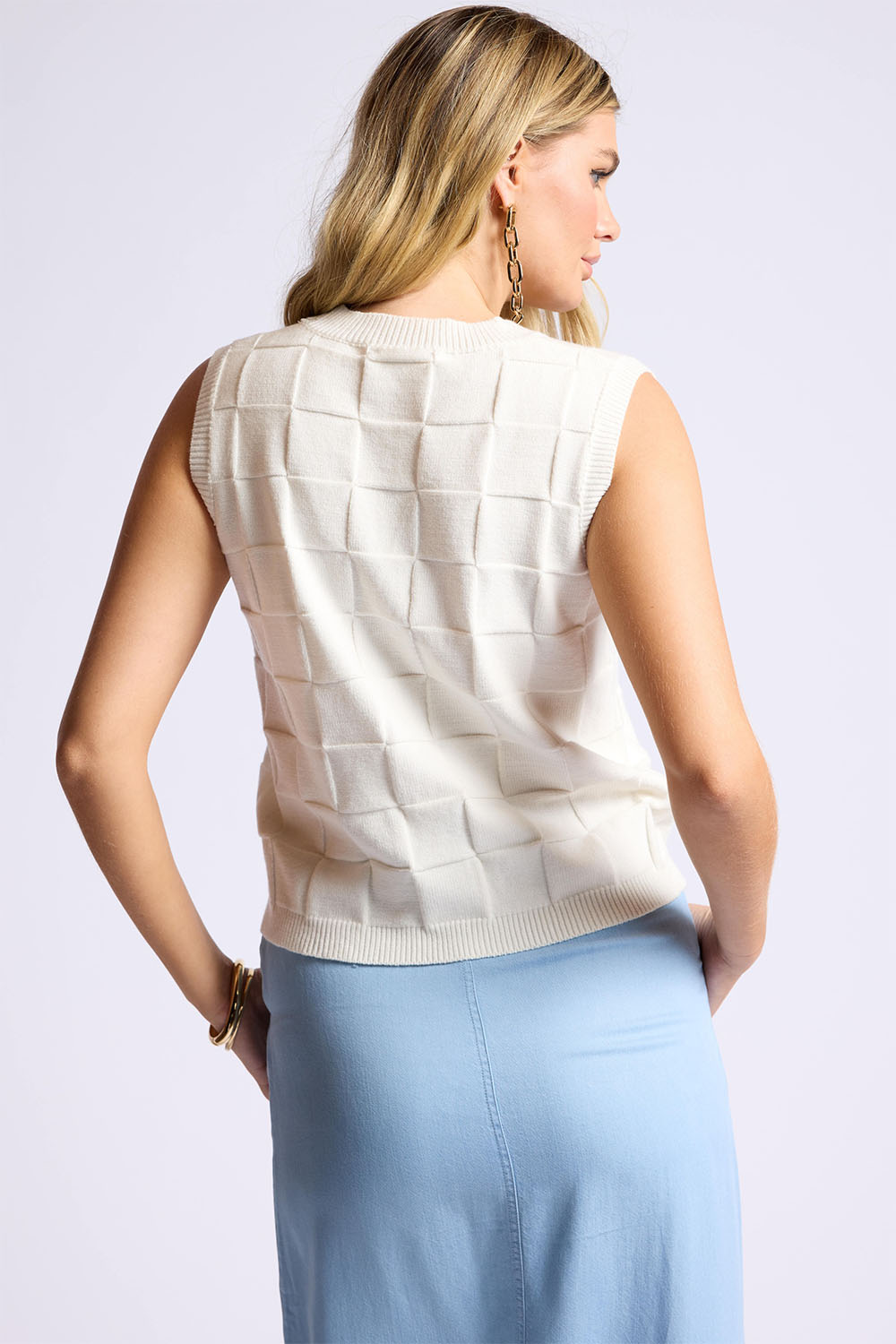 Sage the Label - Jennie Checkered Buttoned Vest - White - Back