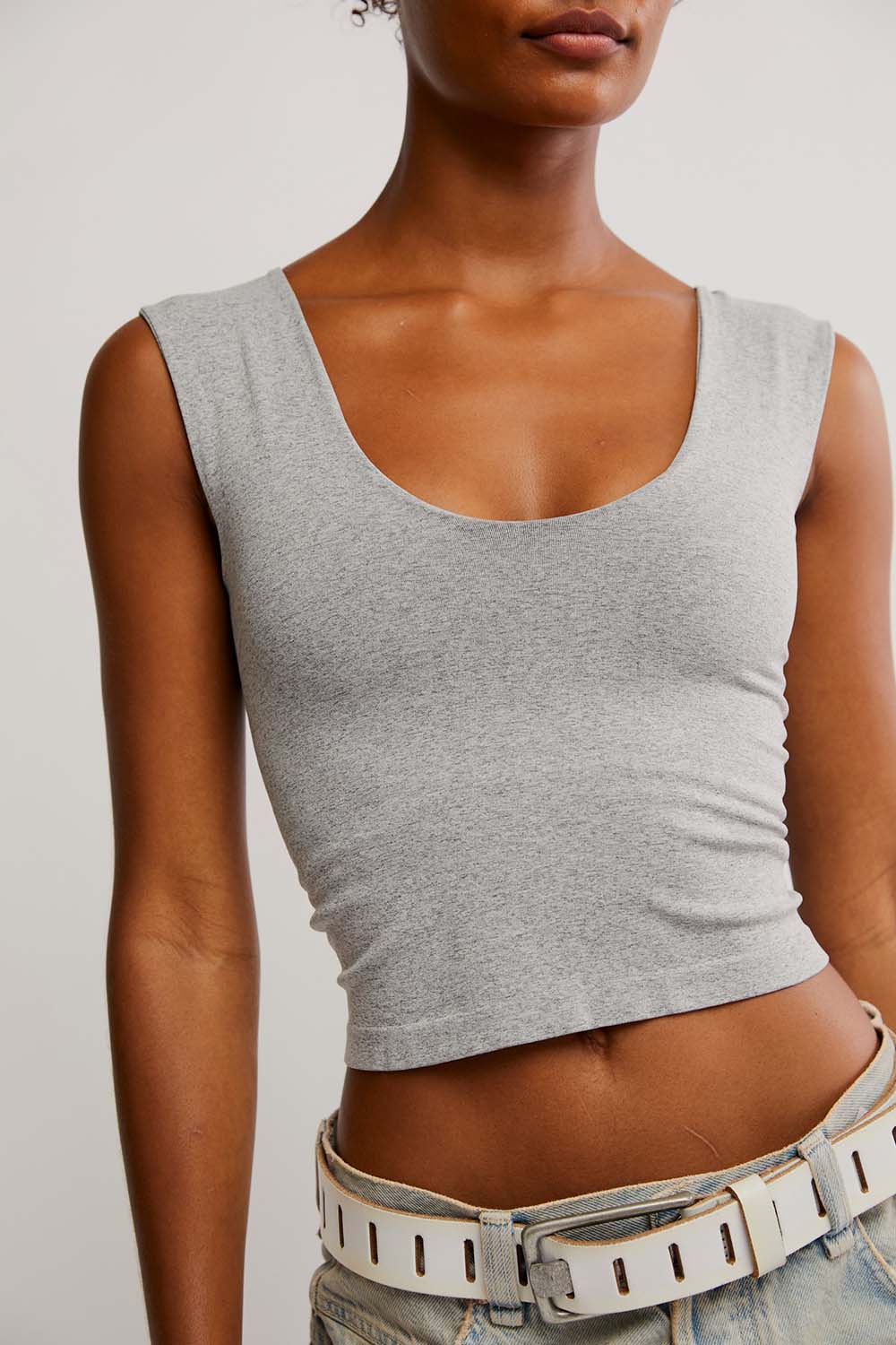 Free People - Clean Lines Muscle Cami - Heather Grey - Detail