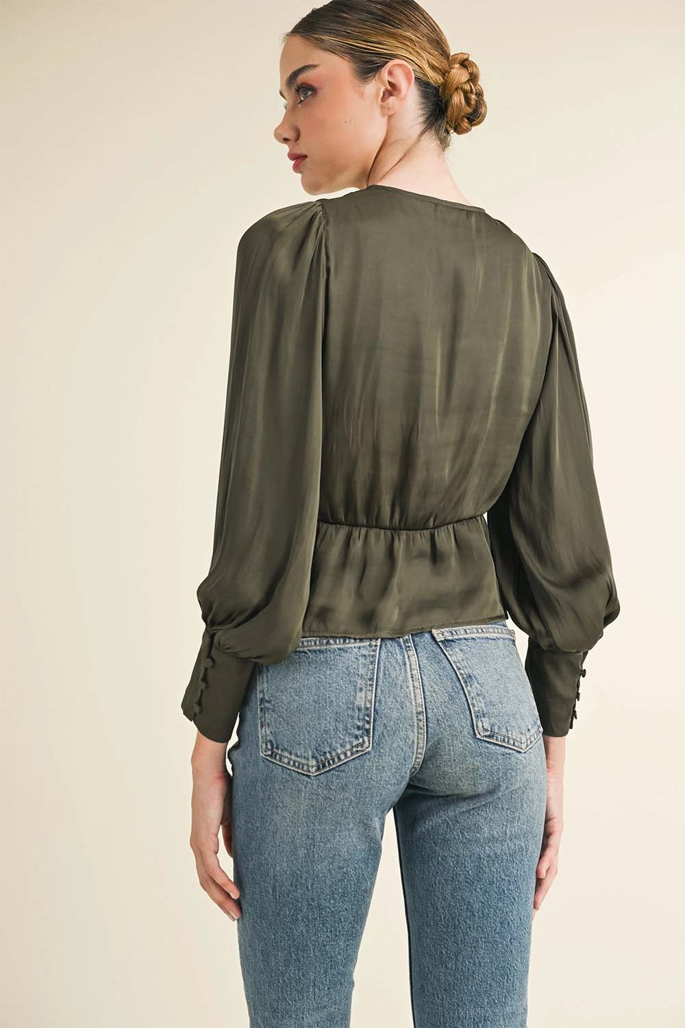 Reset by Jane - Jazmine Button Up Blouse - Olive - Back