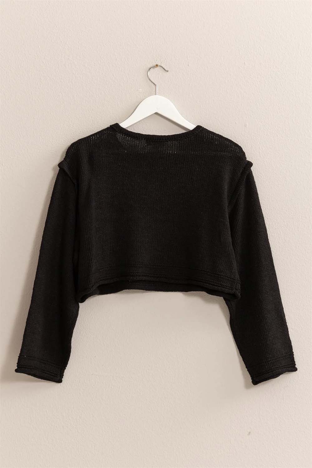 Double Zero - Cropped Sweater Pullover - Black - Back