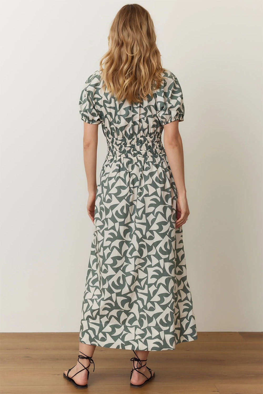 Marine Layer - Emery Poplin Midi Dress - Pine Geo - Back