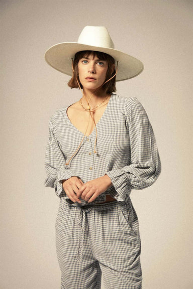 Brixton - Meadow Blouse - Azure Blue Gingham - Model