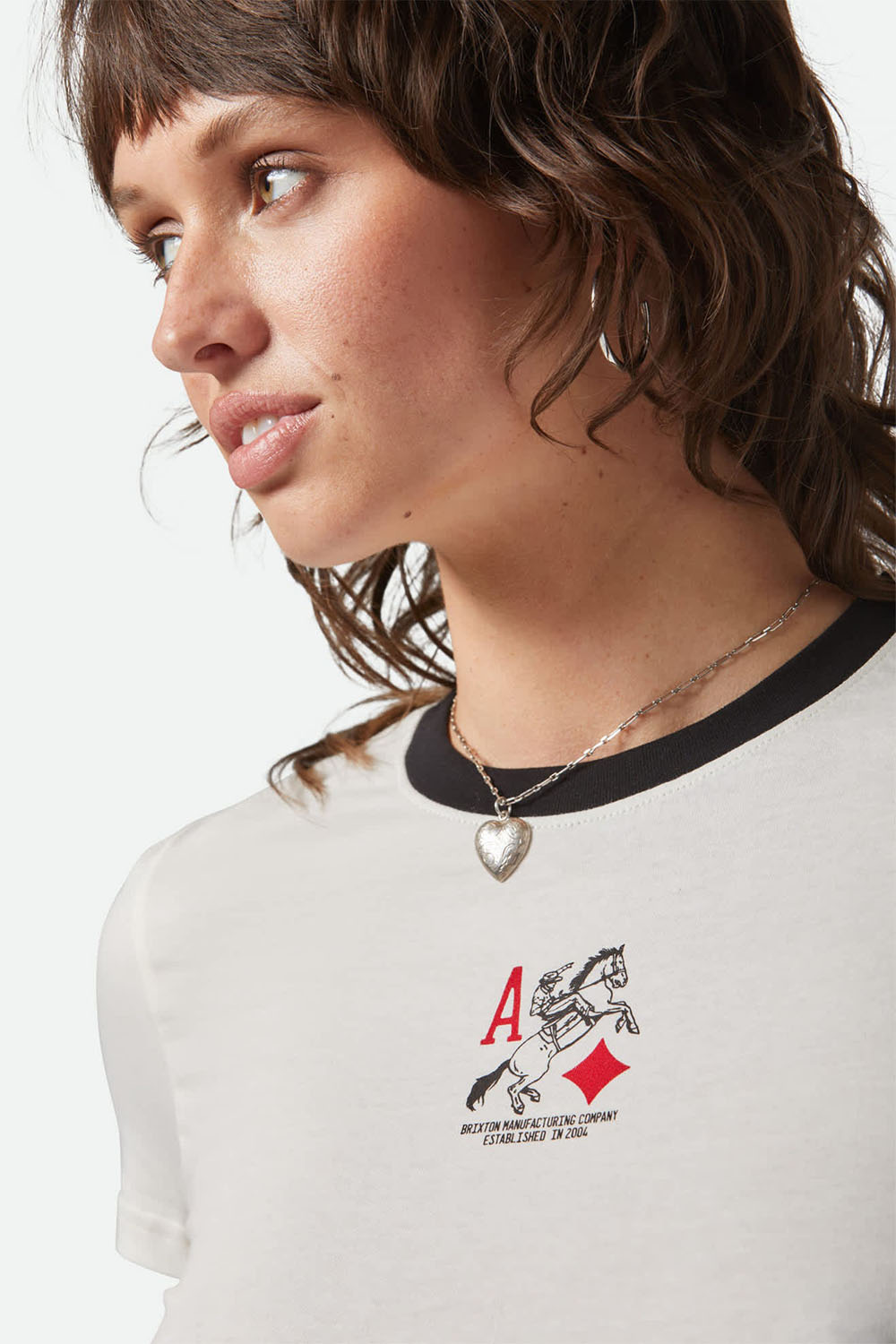 Brixton - Aces Fitted Crew Tee - Off White/Black - Detail