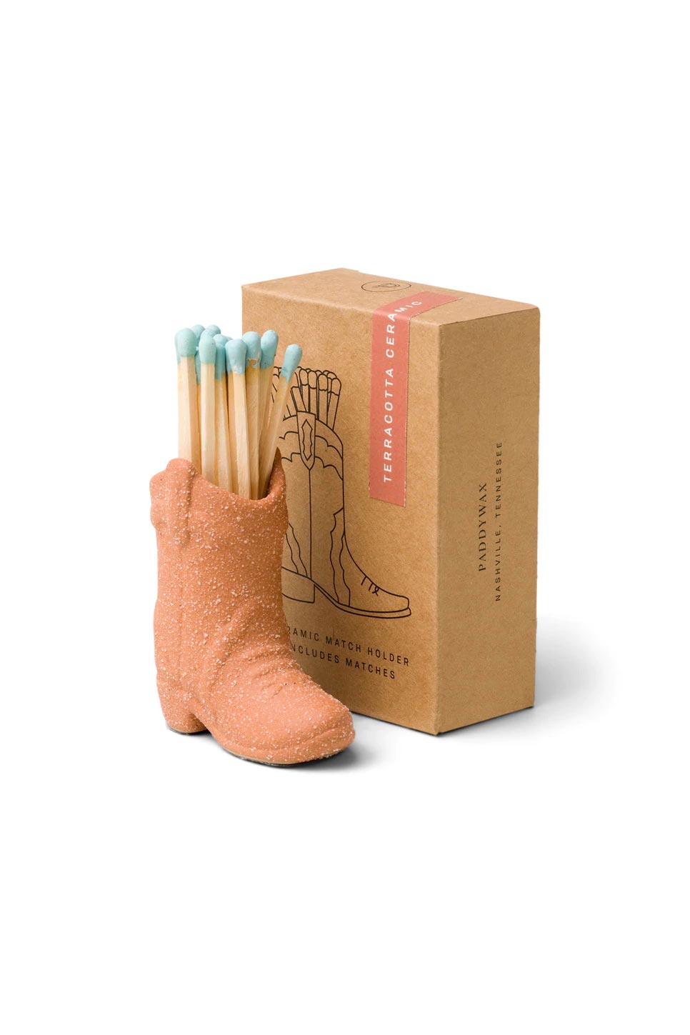Paddywax - Cowboy Boot Match Holder - Terracotta/Blue - Front
