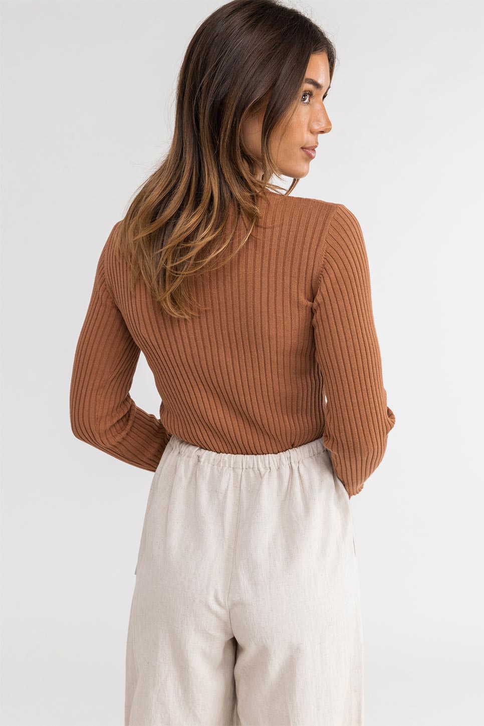 Rhythm - Classic Knit LS Top - Cinnamon - Back