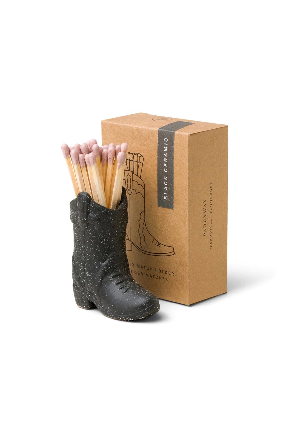 Paddywax - Cowboy Boot Match Holder - Black/Pink - Front