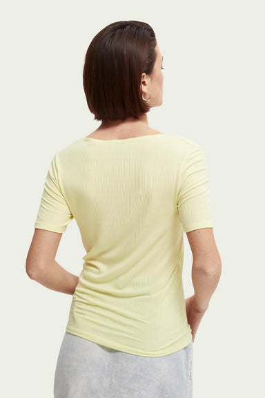 Scotch & Soda - Fitted Ribbed Scoop Neck T-Shirt - Lemon - Back