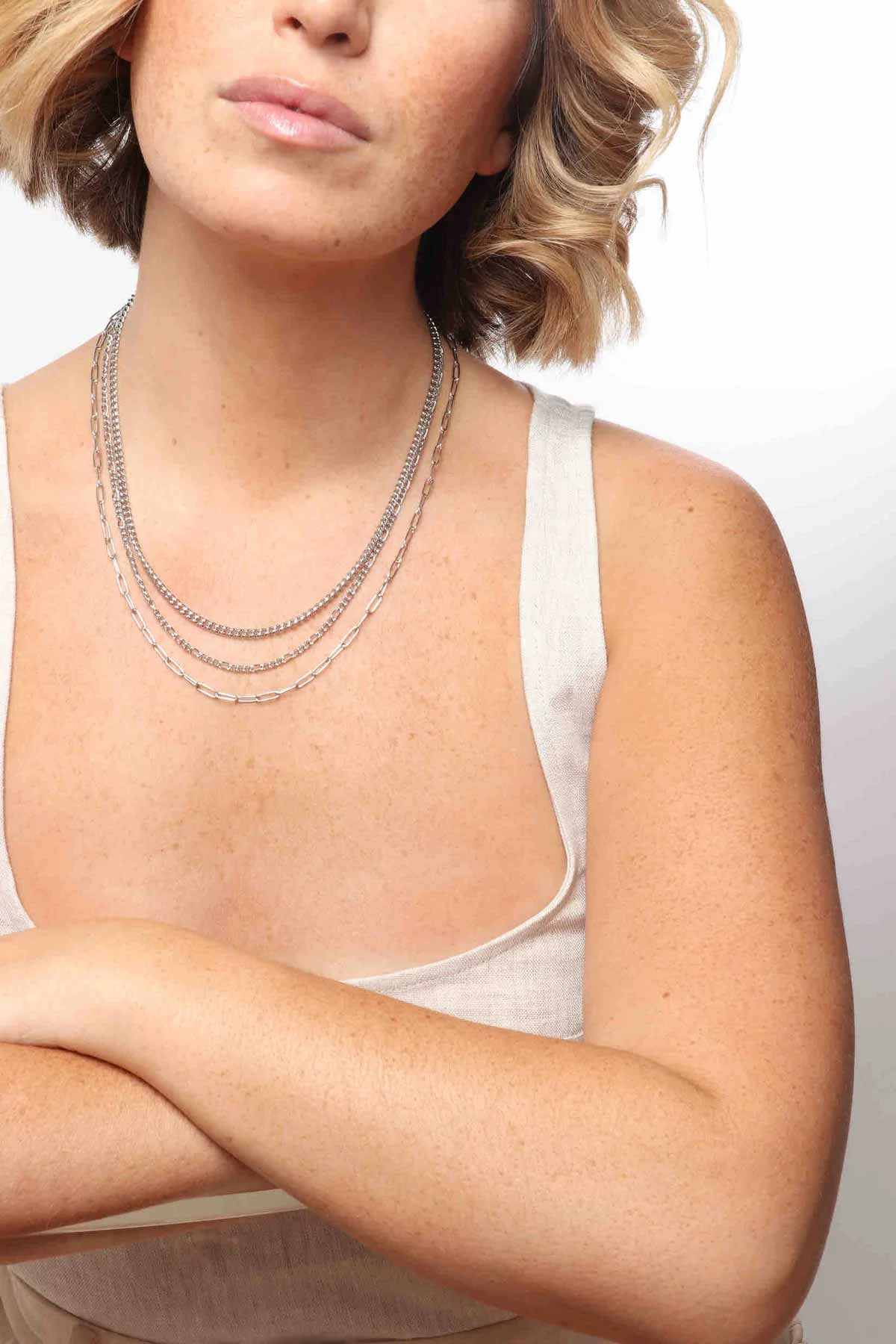Marrin Costello - Trilogy Layered Necklace - Silver - Model