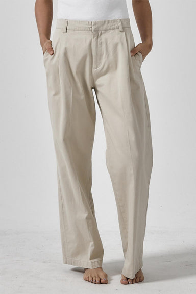 Thrills - Ivy Mid Rise Pleated Pant - Parchment - Front