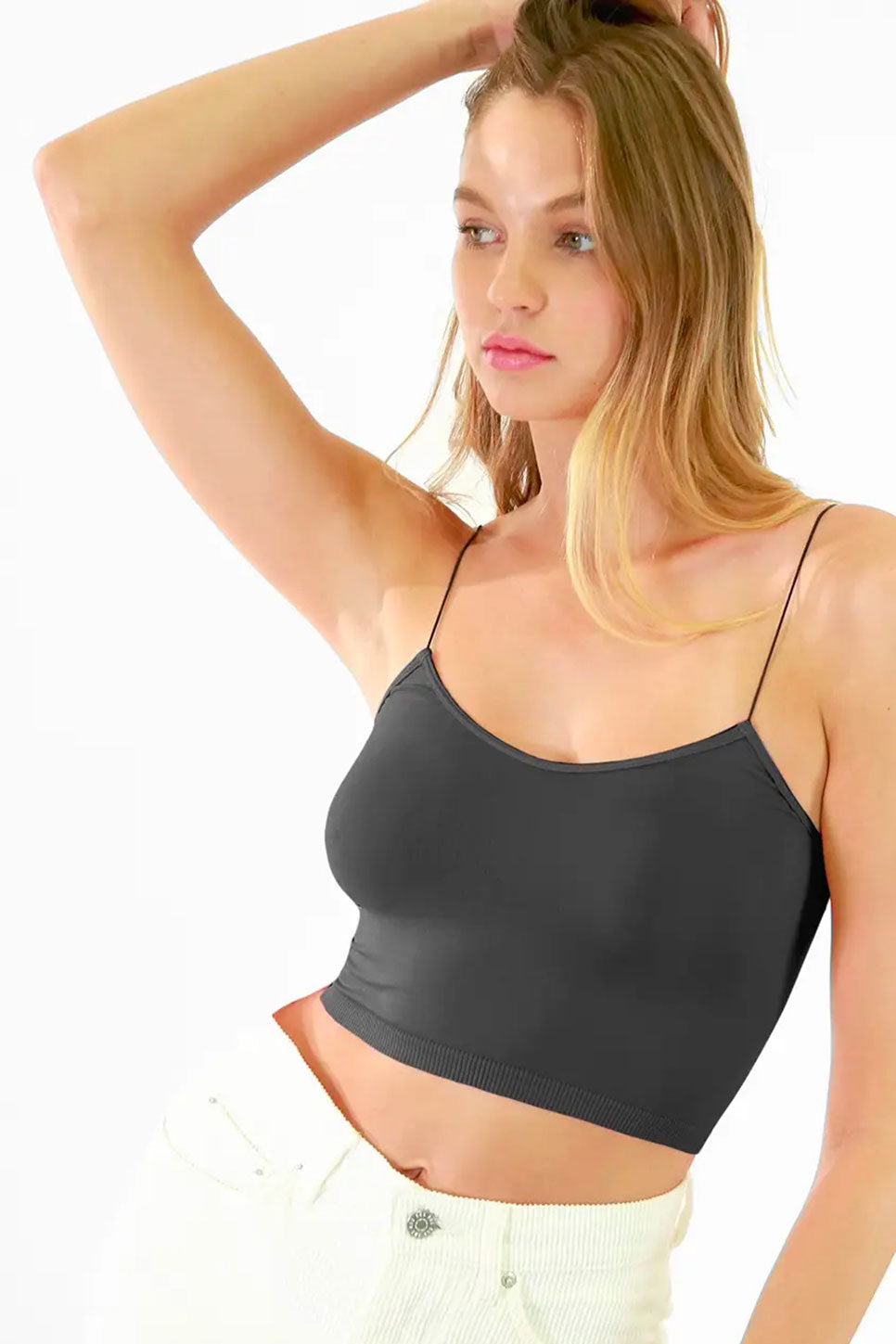 Niki Biki - Skinny Strap Cropped Cami - Black - Front