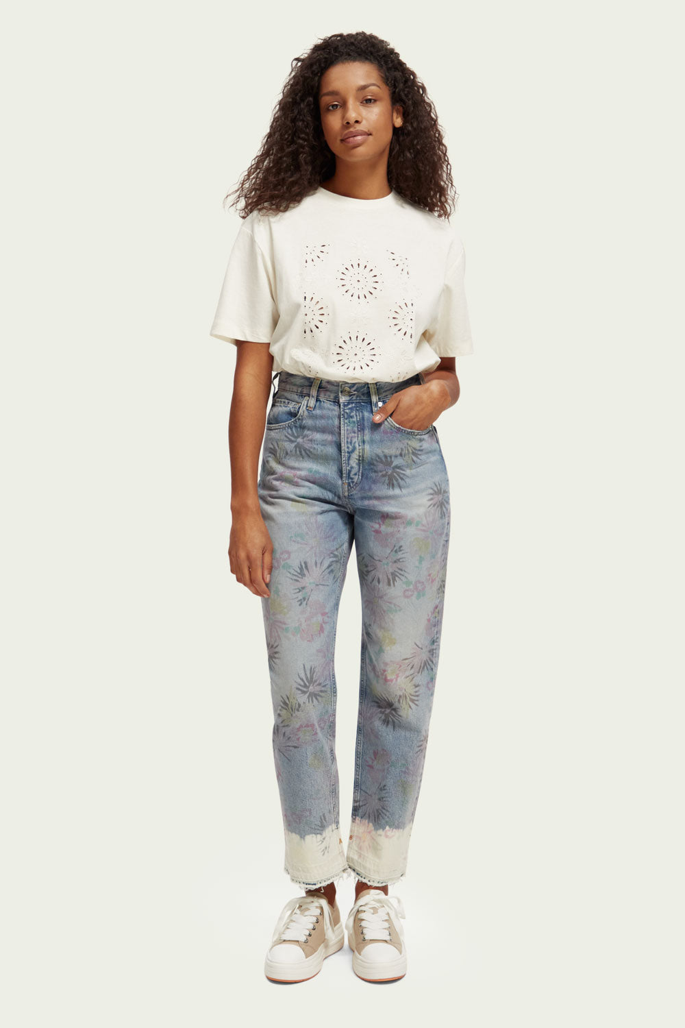Scotch & Soda - Embroidered Loose Fit Tee - Vanilla White - Front