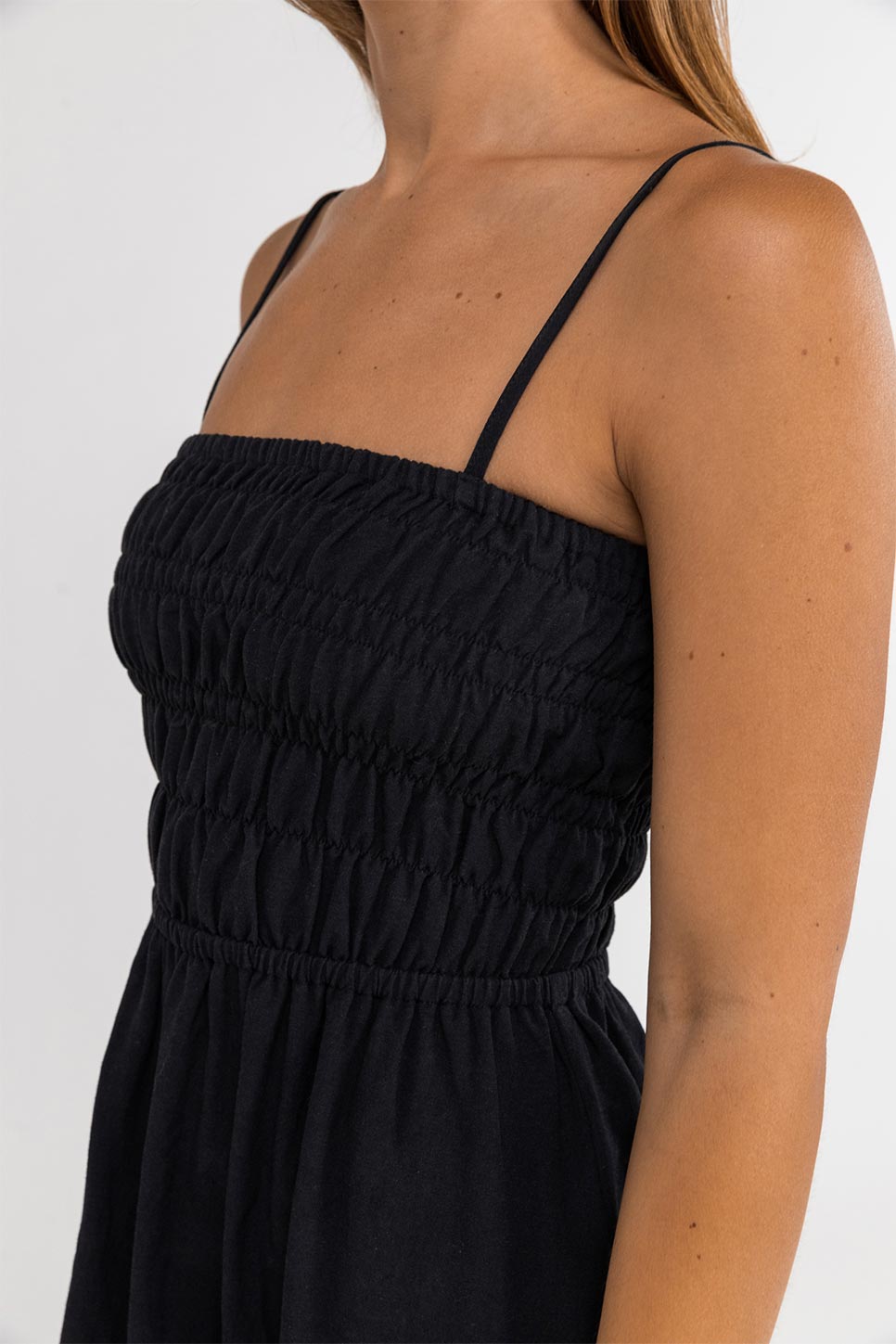 Rhythm - Classic Shirred Midi Dress - Black - Detail